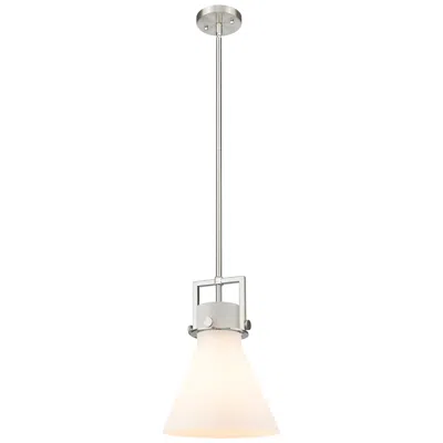 Innovations Lighting Newton Cone 10" Wide Stem Hung Satin Nickel Pendant With White Shade