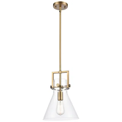 Innovations Lighting Newton Cone 10"w Brushed Brass And Clear Glass Mini Pendant