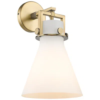 Innovations Lighting Newton Cone 14" High Brushed Brass Sconce With Matte White Glass Shade
