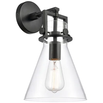Innovations Lighting Newton Cone 14" High Matte Black Sconce With Clear Shade