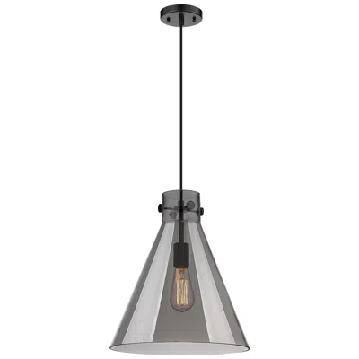 Innovations Lighting Newton Cone 14" Wide Matte Black Cord Hung Pendant With Plated Smoke S