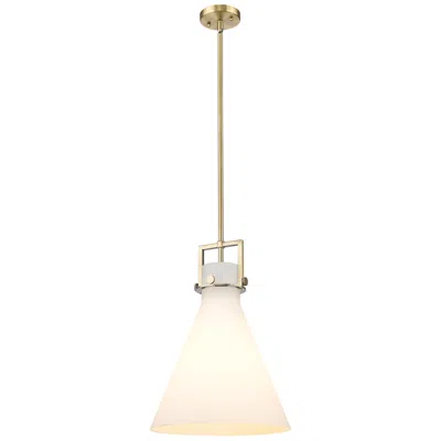 Innovations Lighting Newton Cone 14" Wide Stem Hung Brushed Brass Pendant With White Shade
