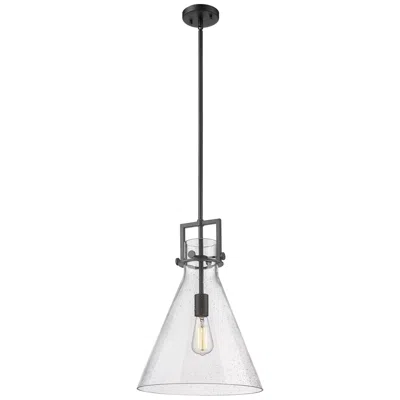 Innovations Lighting Newton Cone 14" Wide Stem Hung Matte Black Pendant With Seedy Shade