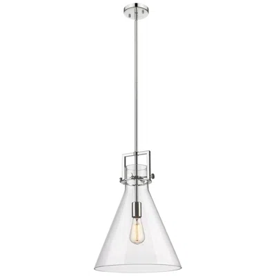 Innovations Lighting Newton Cone 14" Wide Stem Hung Polished Nickel Pendant With Clear Shad