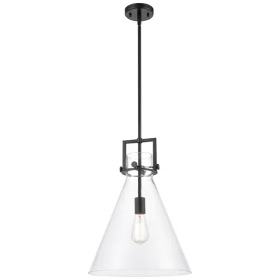 Innovations Lighting Newton Cone 14"w Matte Black And Clear Glass Pendant Light