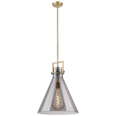 Innovations Lighting Newton Cone 16" Wide Stem Hung Brushed Brass Pendant With Smoke Shade
