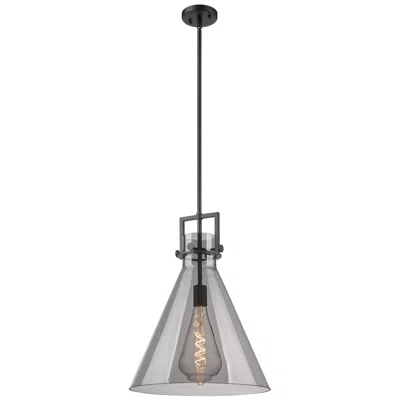 Innovations Lighting Newton Cone 16" Wide Stem Hung Matte Black Pendant With Smoke Shade