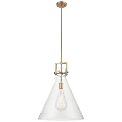 Innovations Lighting Newton Cone 18" Wide Stem Hung Brushed Brass Pendant With Clear Shade