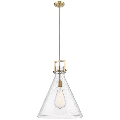 Innovations Lighting Newton Cone 18" Wide Stem Hung Brushed Brass Pendant With Seedy Shade