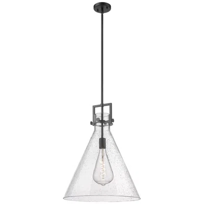 Innovations Lighting Newton Cone 18" Wide Stem Hung Matte Black Pendant With Seedy Shade