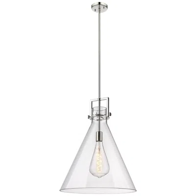 Innovations Lighting Newton Cone 18" Wide Stem Hung Polished Nickel Pendant With Clear Shad