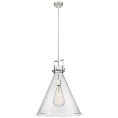 Innovations Lighting Newton Cone 18" Wide Stem Hung Satin Nickel Pendant With Seedy Shade