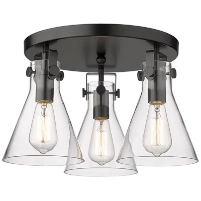 Innovations Lighting Newton Cone 19.6" Wide 3 Light Matte Black Flush Mount With Clear Shad