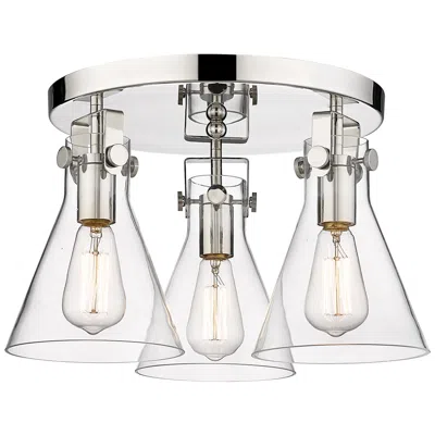 Innovations Lighting Newton Cone 19.6" Wide 3 Light Polished Nickel Flush Mount With Clear