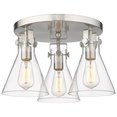 Innovations Lighting Newton Cone 19.6" Wide 3 Light Satin Nickel Flush Mount With Clear Sha