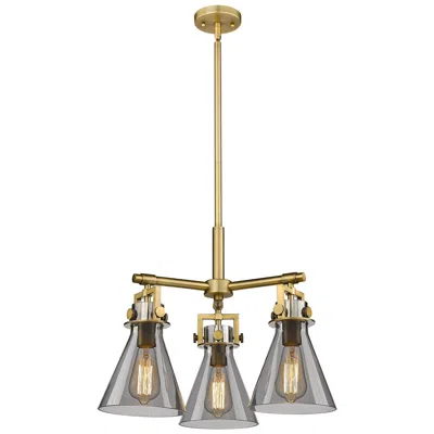 Innovations Lighting Newton Cone 20.38"w 3 Light Brushed Brass Stemmed Pendant W/ Smoke Sha