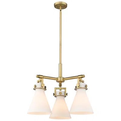 Innovations Lighting Newton Cone 20.38"w 3 Light Brushed Brass Stemmed Pendant W/ White Sha