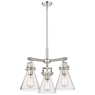 Innovations Lighting Newton Cone 20.38"w 3 Light Polished Nickel Stemmed Pendant W/ Clear S