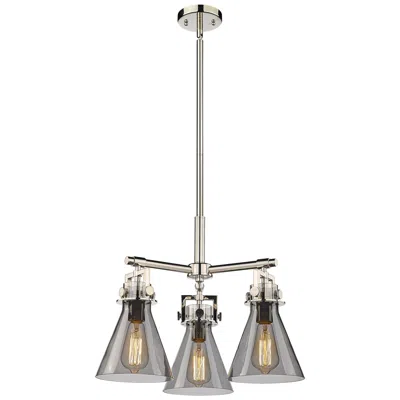 Innovations Lighting Newton Cone 20.38"w 3 Light Polished Nickel Stemmed Pendant W/ Smoke S