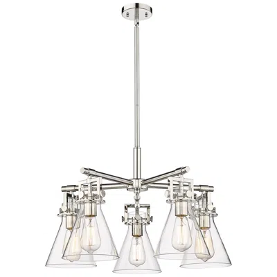 Innovations Lighting Newton Cone 26"w 5 Light Polished Nickel Stemmed Chandelier W/ Clear S