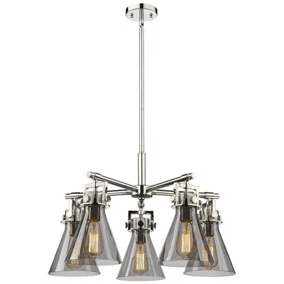 Innovations Lighting Newton Cone 26"w 5 Light Polished Nickel Stemmed Chandelier W/ Smoke S