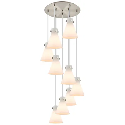 Innovations Lighting Newton Cone 39.75"w 5 Light Brushed Nickel Linear Pendant W/ Seedy Sha In Silver