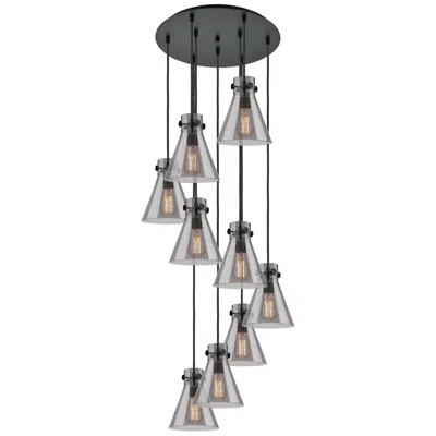 Innovations Lighting Newton Cone 39.75"w 5 Light Matte Black Linear Pendant W/ Light Smoke