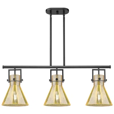 Innovations Lighting Newton Cone 42"w 3 Light Matte Black Stem Island Light W/ Mercury Shade