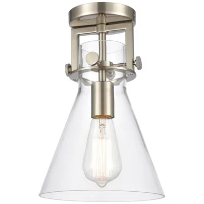 Innovations Lighting Newton Cone 8" Led Flush Mount - Brushed Satin Nickel - Clear Shade