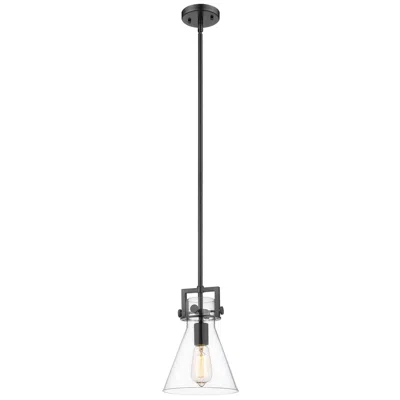 Innovations Lighting Newton Cone 8" Stem Hung Led Mini Pendant - Matte Black - Clear Shade