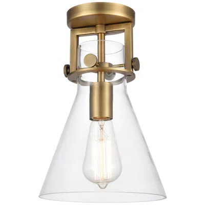 Innovations Lighting Newton Cone 8" Wide Brushed Brass Flush Mount With Clear Shade