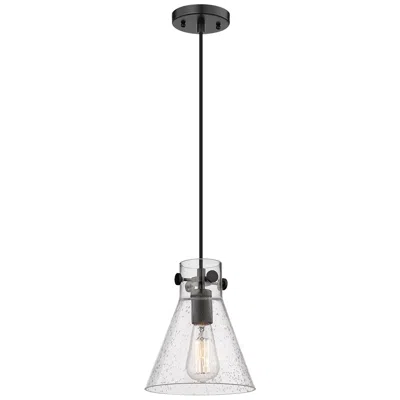 Innovations Lighting Newton Cone 8" Wide Matte Black Cord Hung Pendant With Seedy Glass Sha