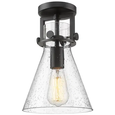 Innovations Lighting Newton Cone 8" Wide Matte Black Flush Mount With Seedy Shade