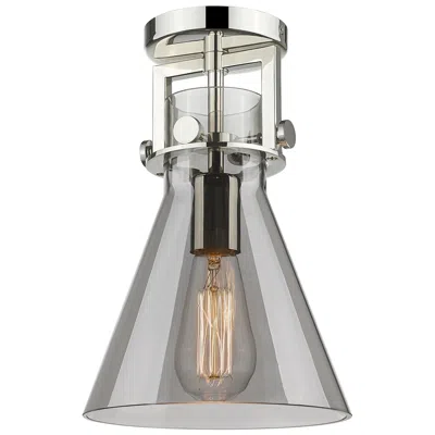 Innovations Lighting Newton Cone 8" Wide Polished Nickel Flush Mount With Smoke Shade