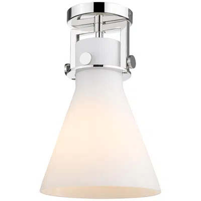 Innovations Lighting Newton Cone 8" Wide Polished Nickel Flush Mount With White Shade