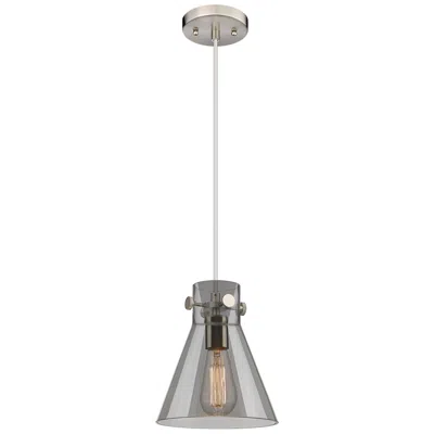 Innovations Lighting Newton Cone 8" Wide Satin Nickel Cord Hung Pendant With Plated Smoke S