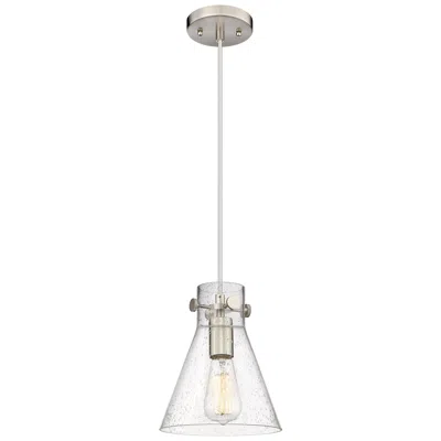 Innovations Lighting Newton Cone 8" Wide Satin Nickel Cord Hung Pendant With Seedy Glass Sh