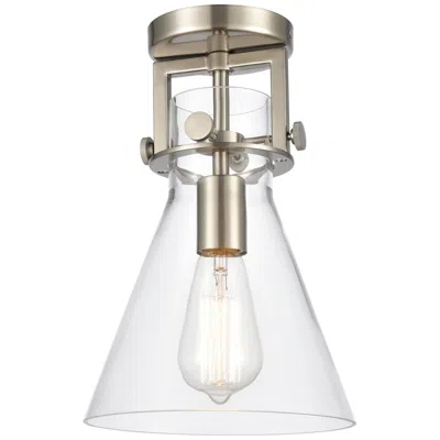 Innovations Lighting Newton Cone 8" Wide Satin Nickel Flush Mount With Clear Shade