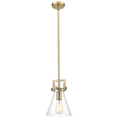 Innovations Lighting Newton Cone 8" Wide Stem Hung Brushed Brass Pendant With Seedy Shade
