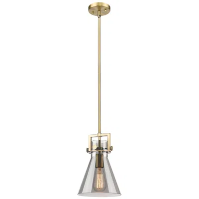 Innovations Lighting Newton Cone 8" Wide Stem Hung Brushed Brass Pendant With Smoke Shade