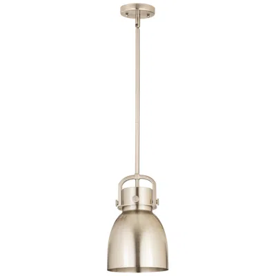 Innovations Lighting Newton Metal Bell 8"w Satin Nickel Stem Hung Pendant W/ Satin Nickel S In Gold
