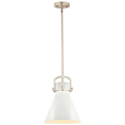 Innovations Lighting Newton Metal Cone 10"w Satin Nickel Stemmed Pendant W/ Matte White Sha