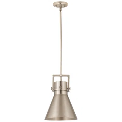 Innovations Lighting Newton Metal Cone 10"w Satin Nickel Stemmed Pendant W/ Satin Nickel Sh