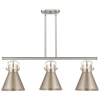 Innovations Lighting Newton Metal Cone 42"w 3 Light Satin Nickel Island Light W/ Curved Sha