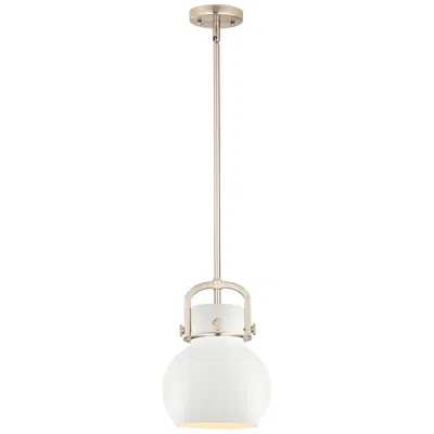 Innovations Lighting Newton Metal Sphere 8"w Satin Nickel Stemmed Pendant W/ Matte White Sh