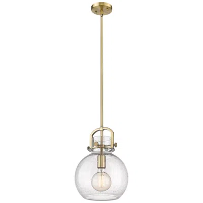Innovations Lighting Newton Sphere 10" Wide Stem Hung Brushed Brass Pendant With Seedy Shad In Gold