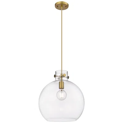 Innovations Lighting Newton Sphere 14" Wide Cord Hung Brushed Brass Pendant With Clear Shad
