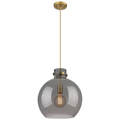 Innovations Lighting Newton Sphere 14" Wide Cord Hung Brushed Brass Pendant With Smoke Shad
