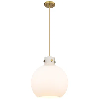 Innovations Lighting Newton Sphere 14" Wide Cord Hung Brushed Brass Pendant With White Shad