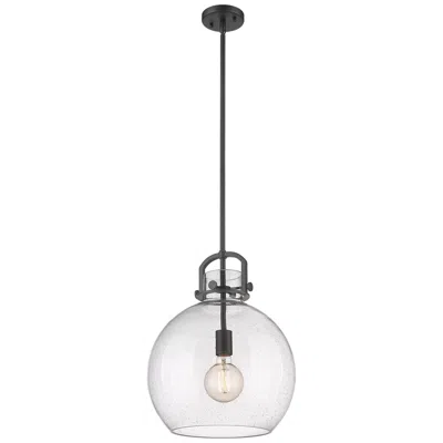 Innovations Lighting Newton Sphere 14" Wide Stem Hung Matte Black Pendant With Seedy Shade